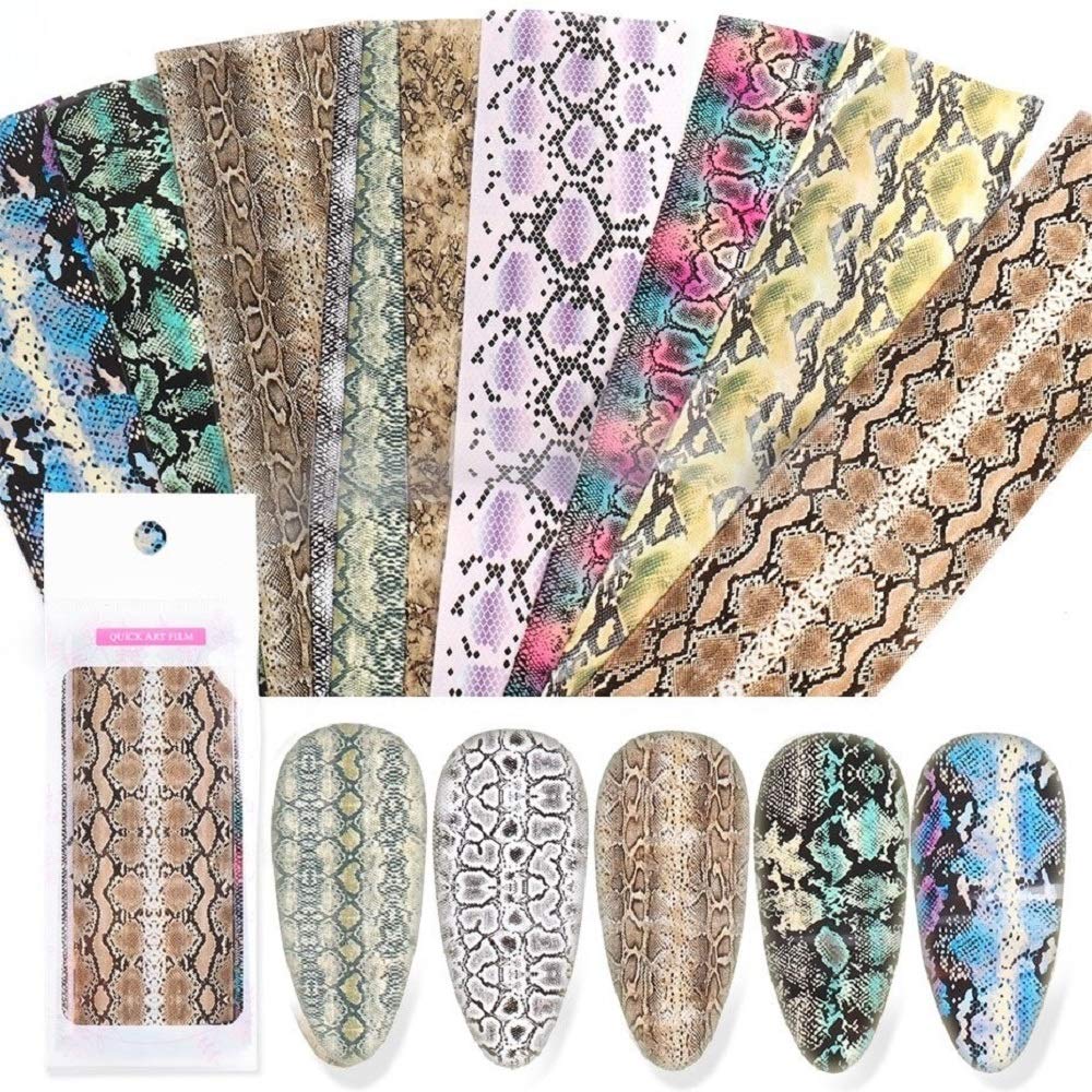 10pcs Zebra Pattern Nail Foil Snake Leopard Print Sticker Transfer Pelle Animale 20x4cm Wild Sexy Slider Accessori per Unghie (Leopardo Trasparente) (1629)