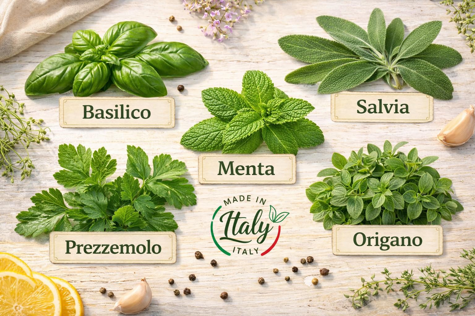 Vandas Set 5 Varietà di Piante Aromatiche in Vaso 14 cm Basilico Menta Prezzemolo Origano Salvia per Cucina Balcone e Giardino Made in Italy