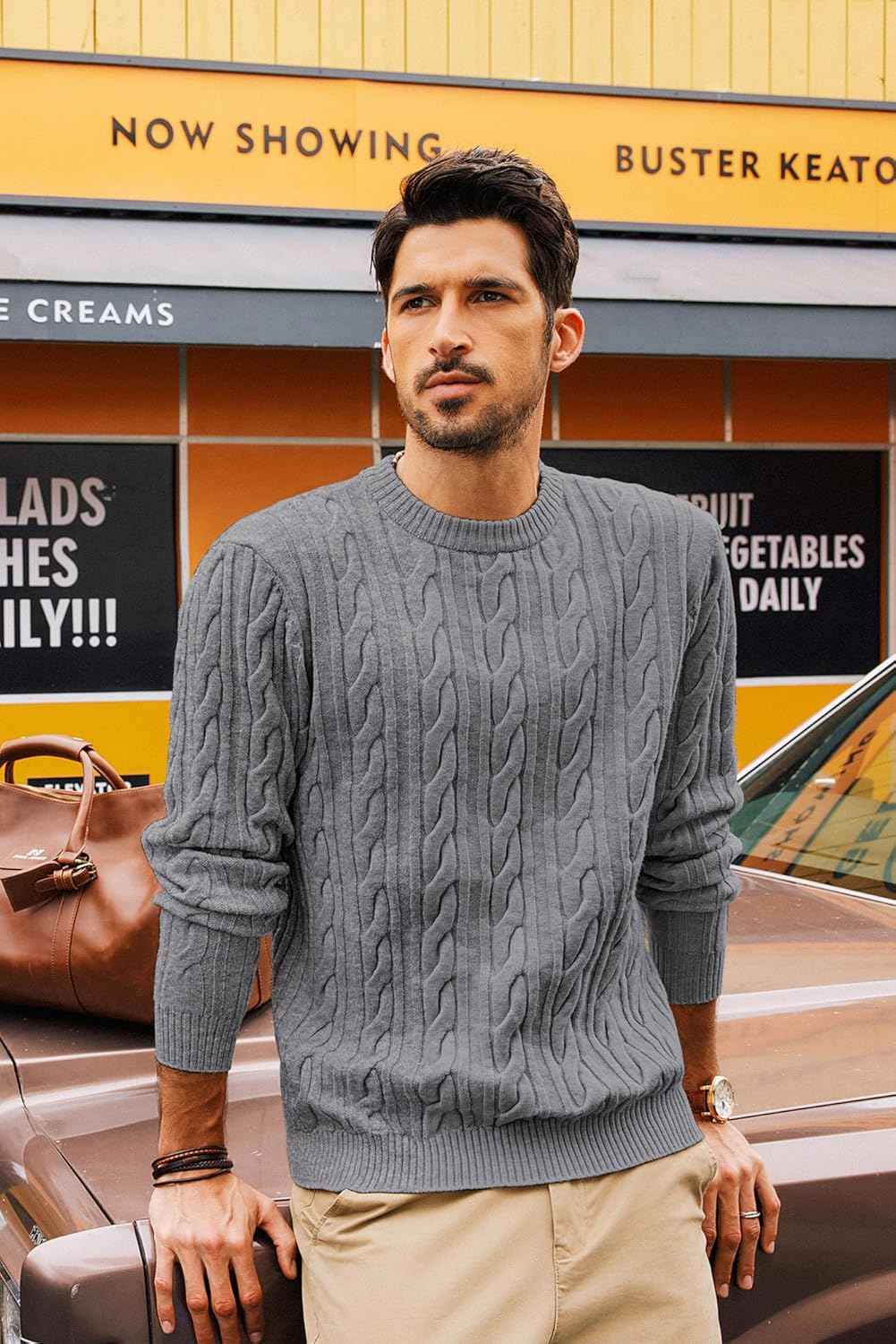 PJ PAUL JONES Mens Sweater Crewneck Cable Knit Pullover Sweater Casual Twist Textured Sweaters - Image 5