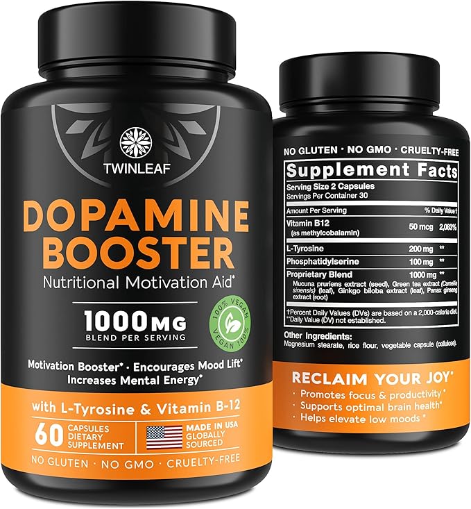 TWINLEAF Dopamine Brain Food Natural Supplement, 1000 mg Blend Made in USA