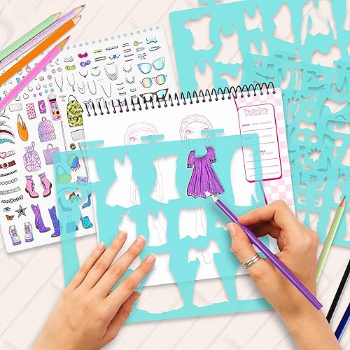 Miniatura 6 de Fashion Angels Cuaderno de bocetos de diseño de moda para niños, libro de bocetos de diseño de moda para principiantes, bloc de bocetos de moda con
