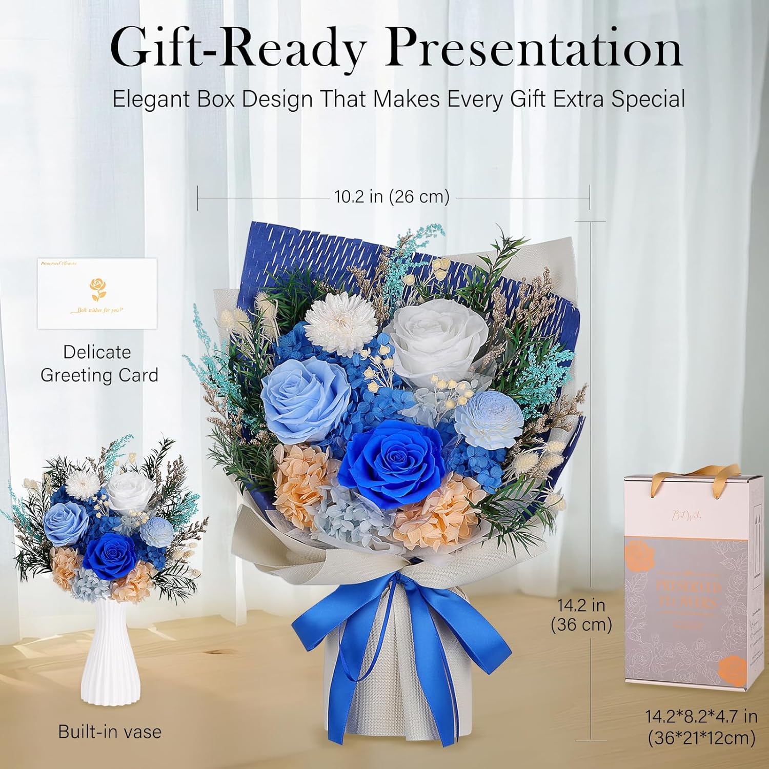 Preserved Flowers Bouquet - Forever Flowers for Delivery, Real Eternal Roses Bouquet, Anniversary Birthday Valentine Gifts for Women Men Mom Grandma Her Wife Girlfriend, Blue - Image 7