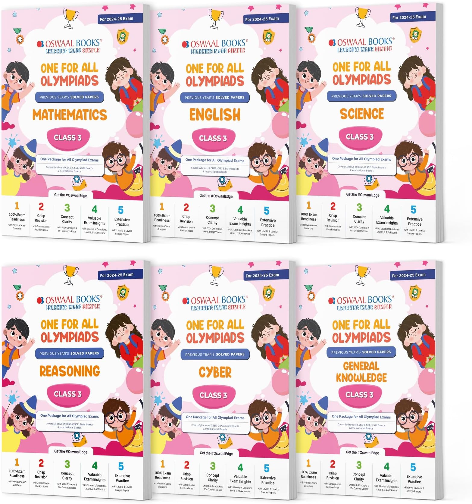 Oswaal One For All Olympiad Previous Years' Solved Papers Class 3 (Set of 6 Books) Maths, English, Science, Reasoning, Cyber & General Knowledge (For 2024-25 Exam) Product Bundle – 4 April 2024
