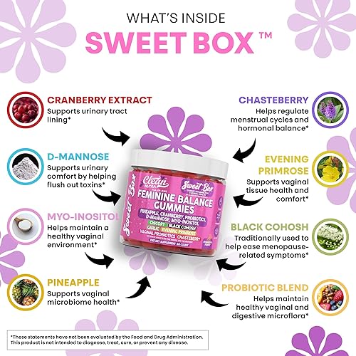 Miniatura 3 de Clean Nutra - Gomitas de equilibrio femenino para mujer, piña, probióticos, pH equilibrado, arándano, D, manosa, suplemento de inositol, cohosh