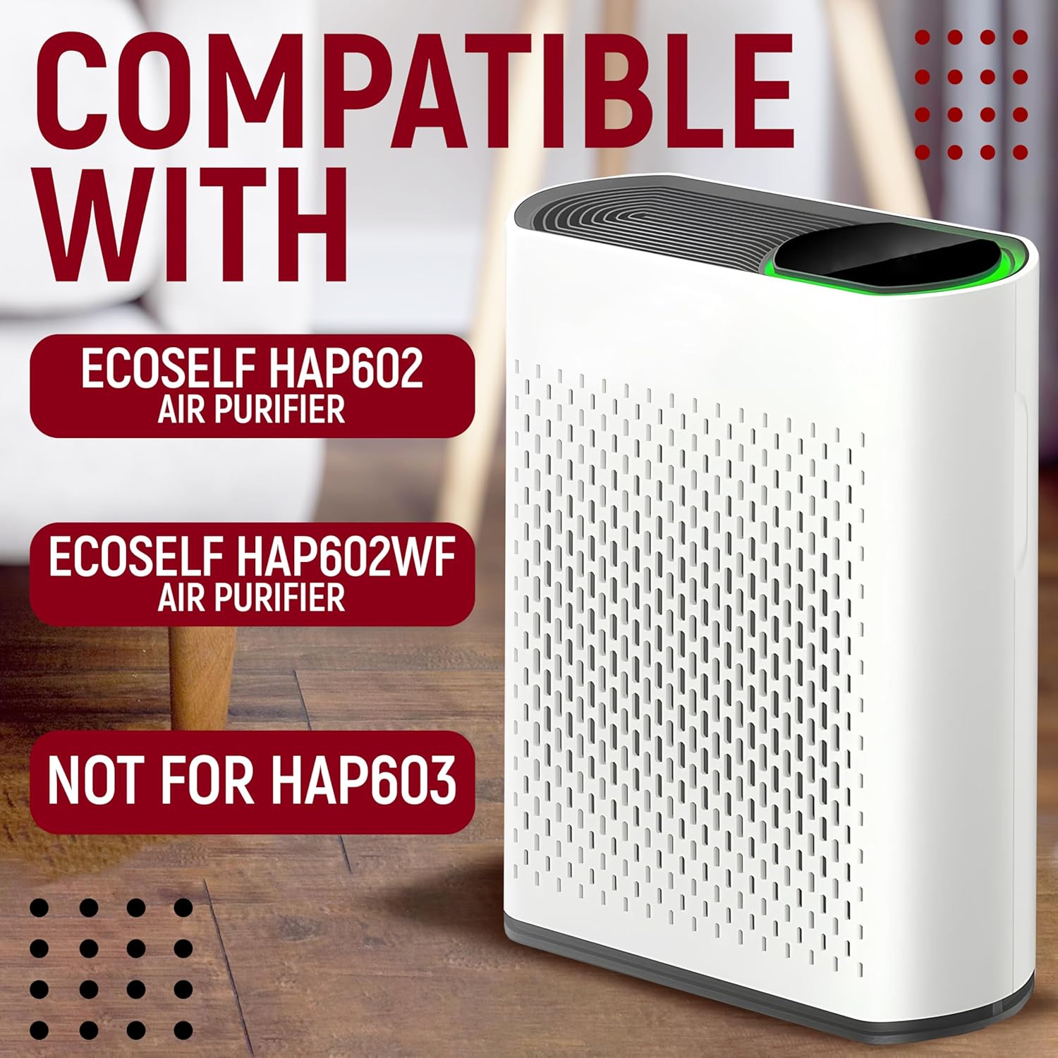 2 Pack HAP602 Replacement Filters Compatible with ECOSELF HAP602/HAP602WF, 3-in-1 HEPA Filter for Air Purifier, High-Efficiency Home Use - Image 3