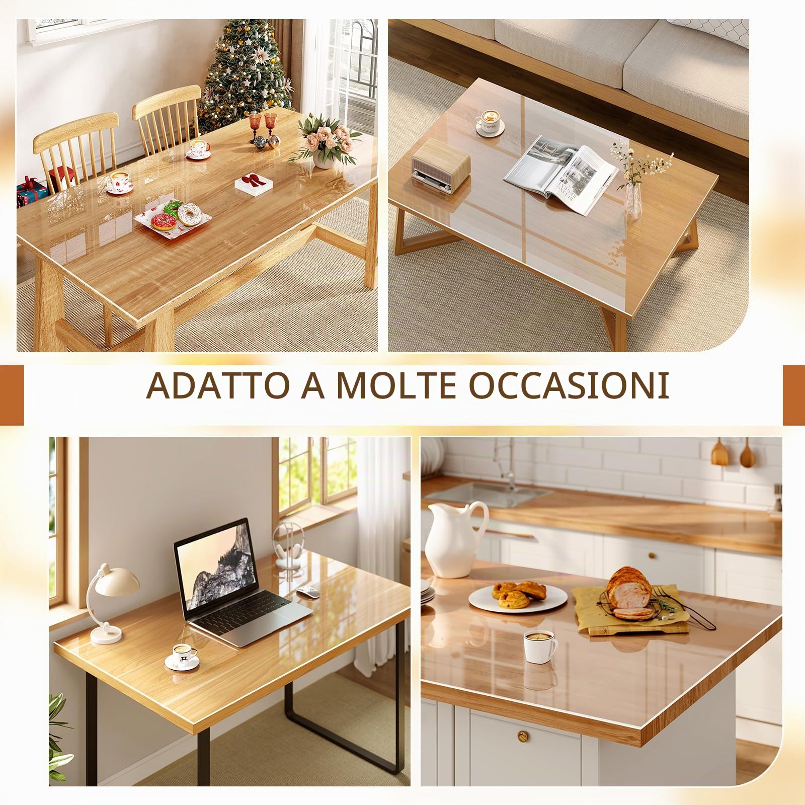 WOLTU Tovaglia PVC trasparente bordi smussati, Spessore 2 mm, 90 x 160 cm | Copritavolo rettangolare in PVC, impermeabile, ideale per cucina