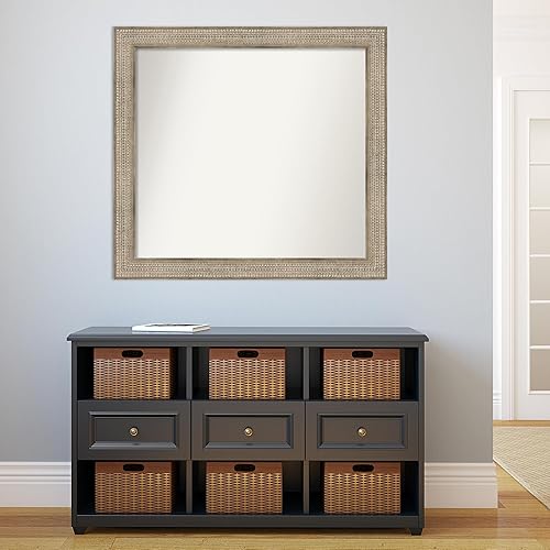 Miniatura 5 de Amanti Art Espejo de baño plateado para sobre el fregadero, 37 x 40 pulgadas, espejo rectangular plateado enrejado hecho a medida, marco de madera