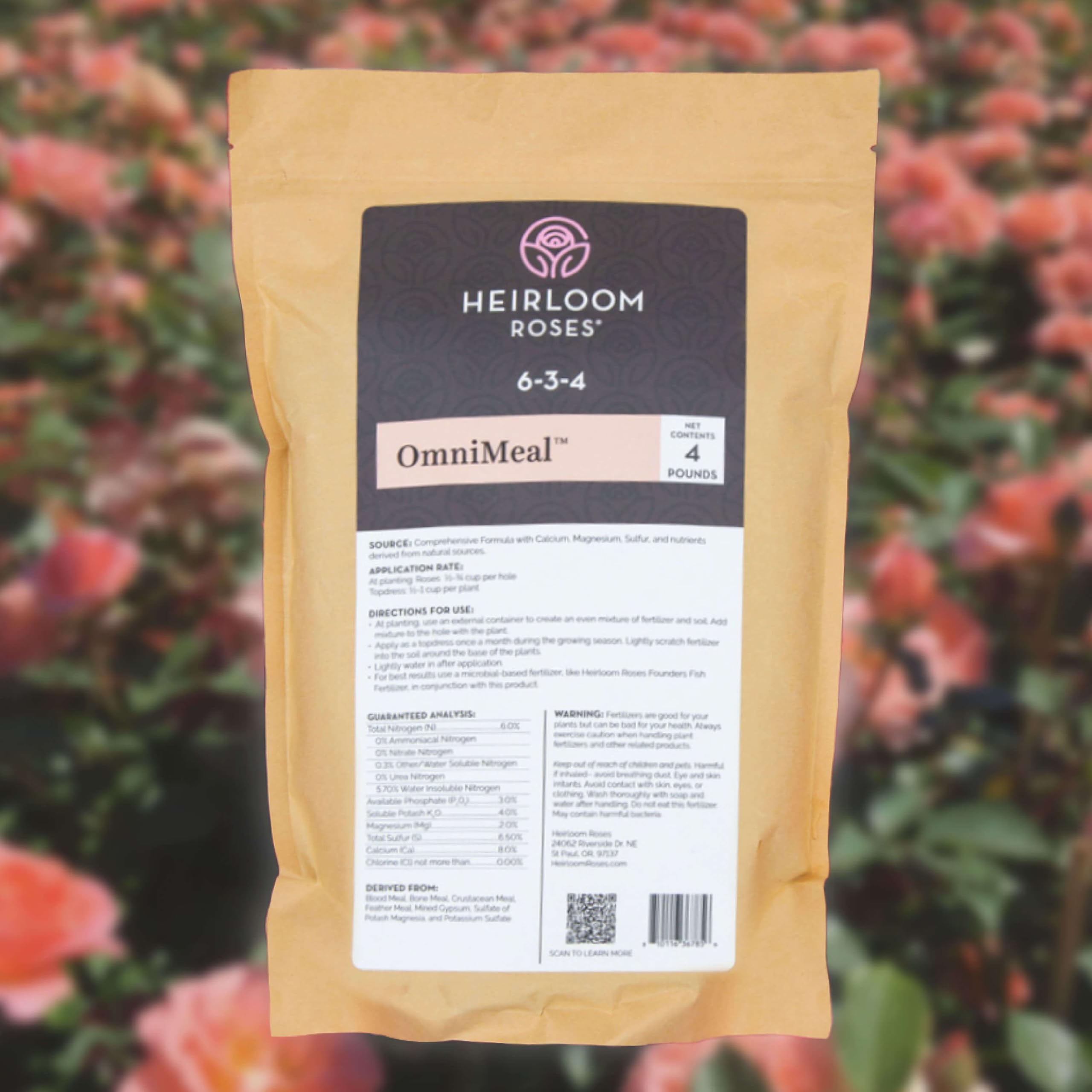 Heirloom OmniMeal Natural Rose & Plant Fertilizer, Slow Release Granular Soil Builder, Supports Strong Roots, Lush Foliage, Continuous Blooms, 1 Lb
