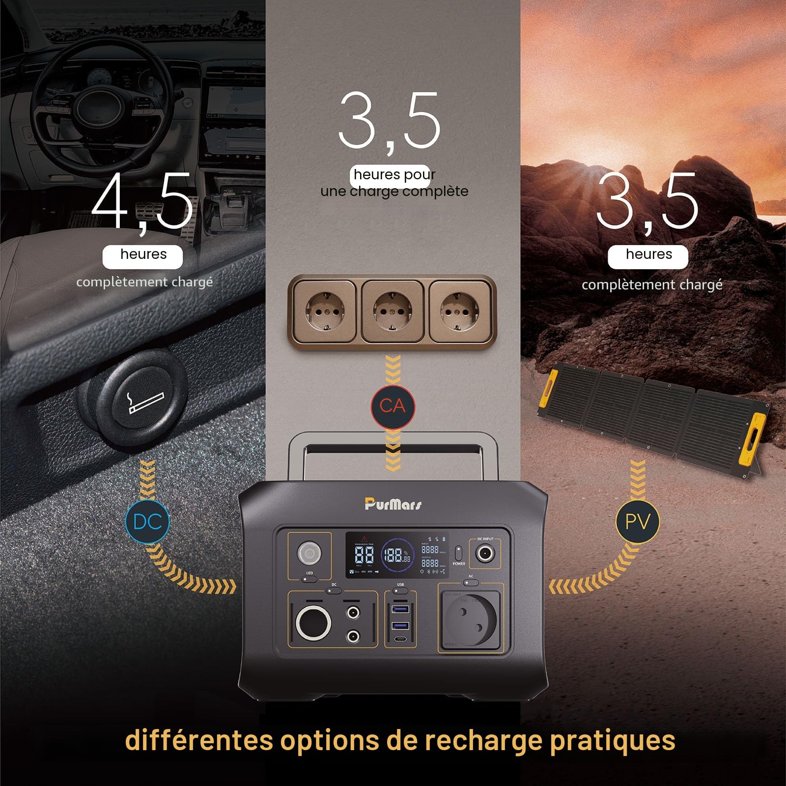 Power Station portable 300W (max. 500W), 288Wh, mémoire 230V AC USB-PD60W, lampe de poche LED, Lifepo4, générateur solaire extérieur, camping, alimentation d'urgence