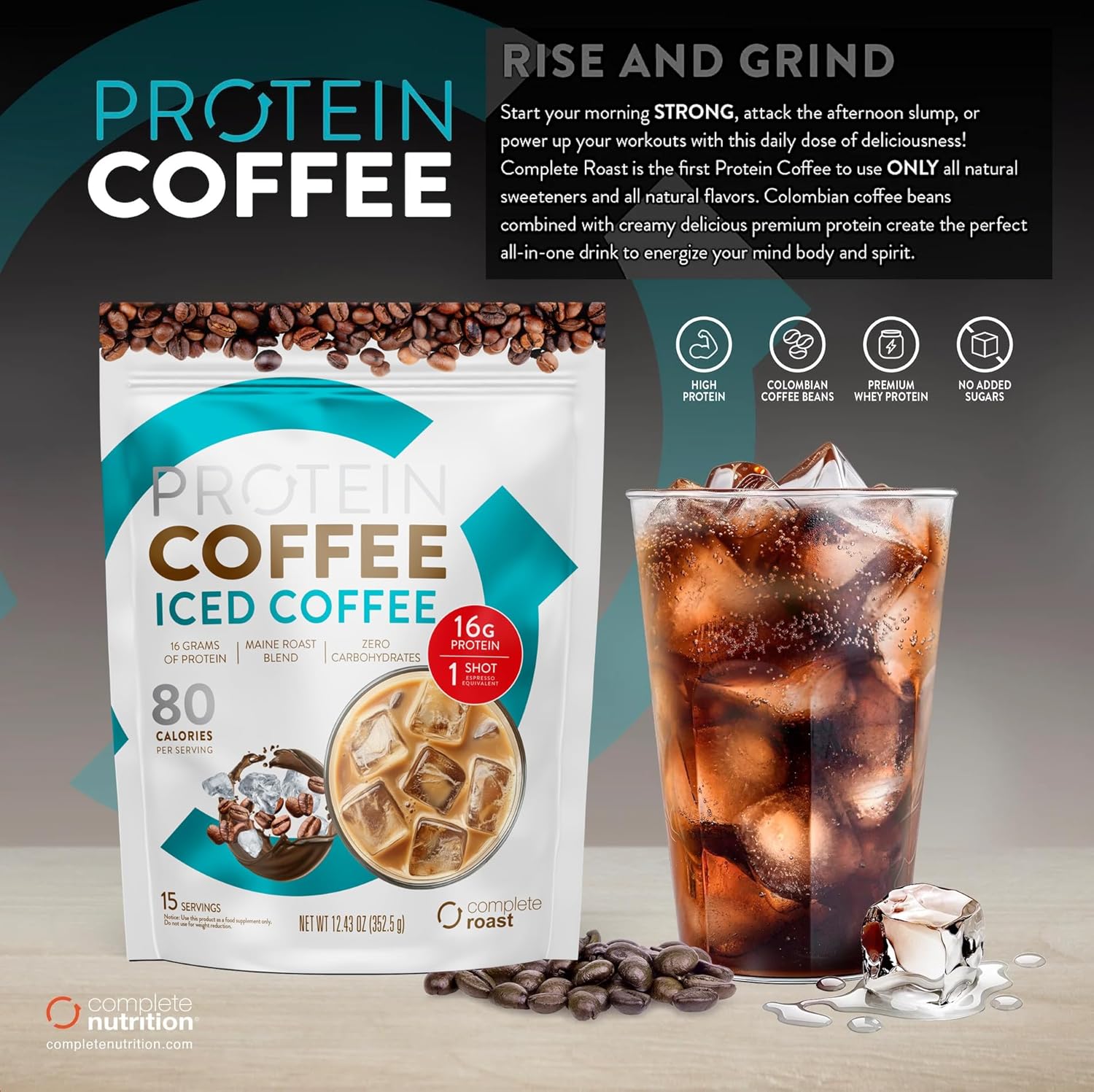 Complete Roast Iced Protein Coffee - 16g Protein, 0 Carbs, Non GMO Whey- 30 serv. - Image 3