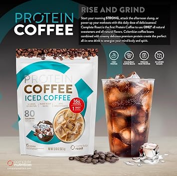 Complete Roast Iced Protein Coffee - 16g Protein, 0 Carbs, Non GMO Whey- 30 serv.