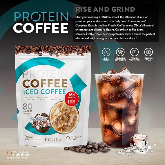 Complete Roast Iced Protein Coffee - 16g Protein, 0 Carbs, Non GMO Whey- 30 serv.