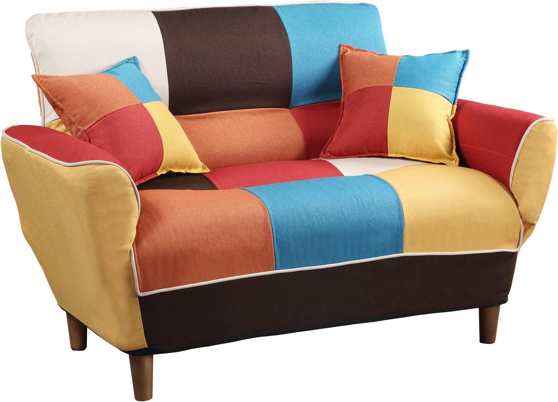 Convertible Upholstered Sofa,Couch Linen Fabric Loveseat,Chair Full Size Sleeper Bed with Solid Wood Frame Legs and 2 Pillows for Dorm, Living Room, Mixed Color