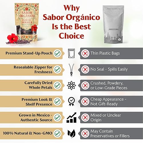 Miniatura 2 de Flores de hibisco secas enteras de 1 libra (Flor de Jamaica) para té de hibisco y agua fresca mexicana  Natural, sin OMG, sin conservantes  Bolsa de