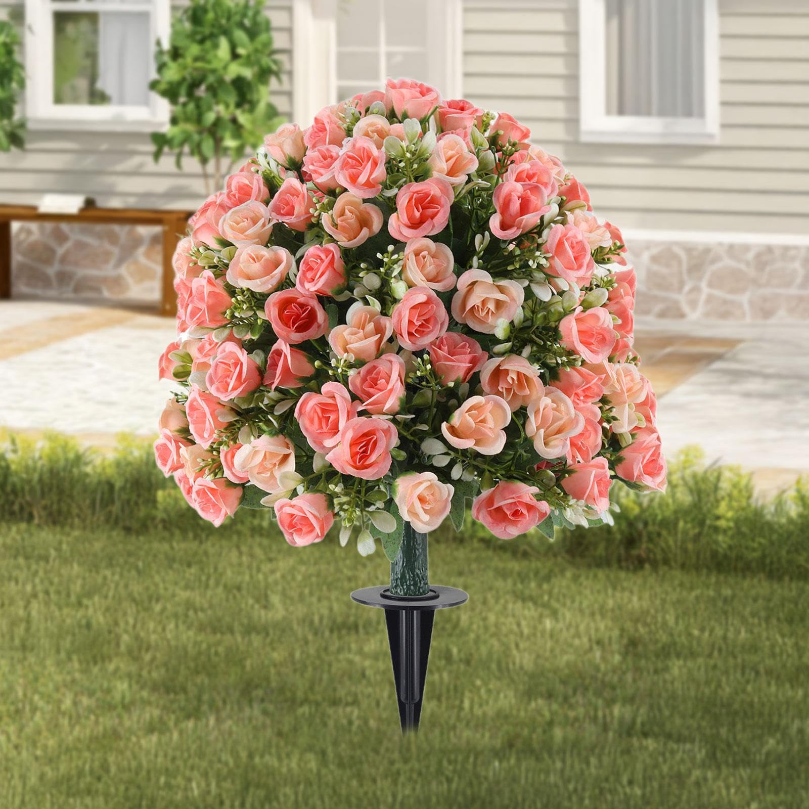 Sharplace Fleurs artificielles, arbustes et plantes artificielles décoratives pour jardin, Saint-Valentin, extérieur, Rose