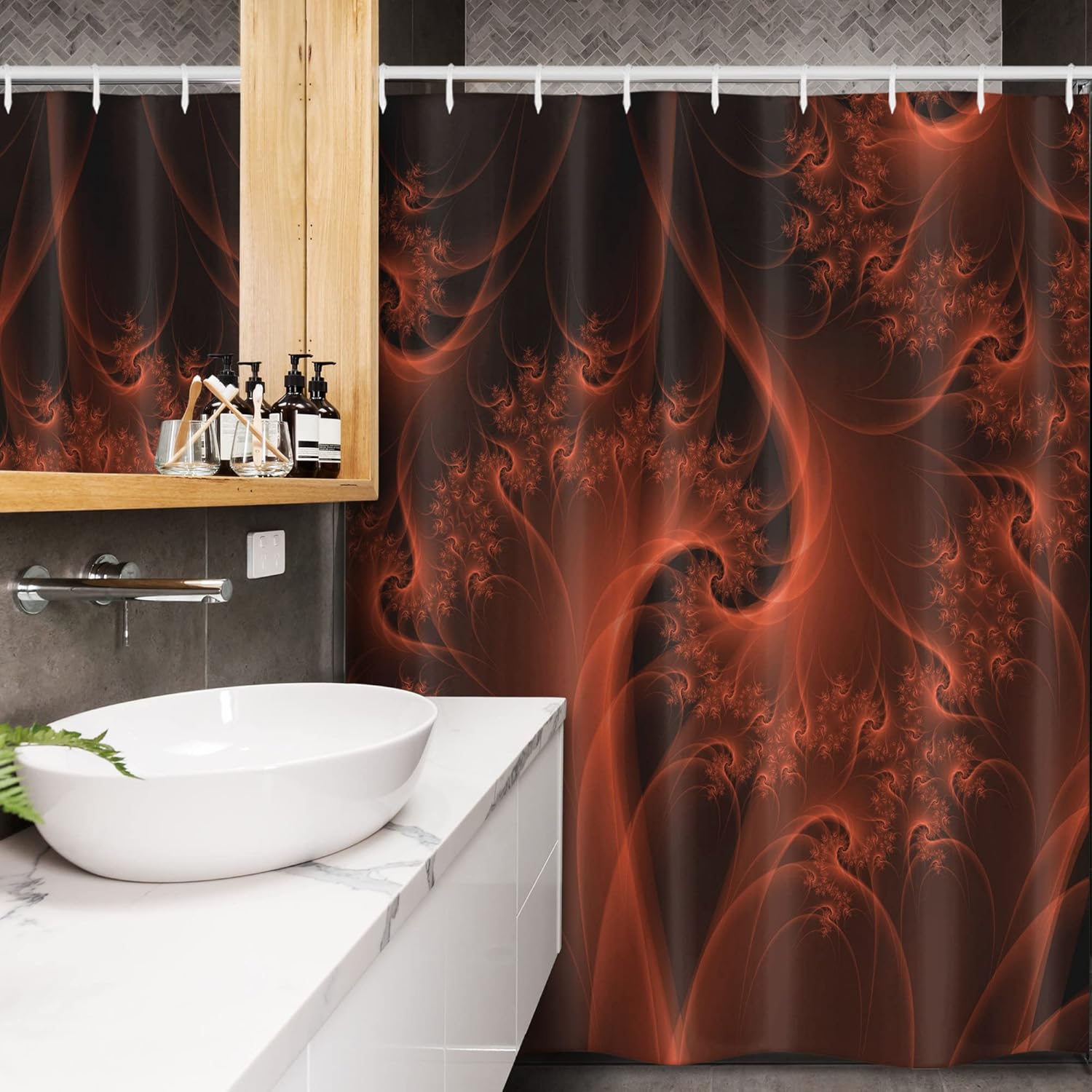 Ambesonne Burnt Burnt Orange Stall Shower Curtain, Digital Fractal Image with Swirling Turning Moving Floral Lines Modern Graphic, Fabric Bathroom Decor Set with Hooks, 54" W x 78" L, Burnt Orange