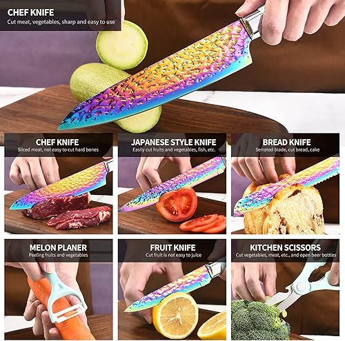 Miniatura 9 de Juego de cuchillos de cocina antiadherentes con almacenamiento de madera, cuchillo de carne dentado, cuchillo de chef, tijeras con afilador, 15