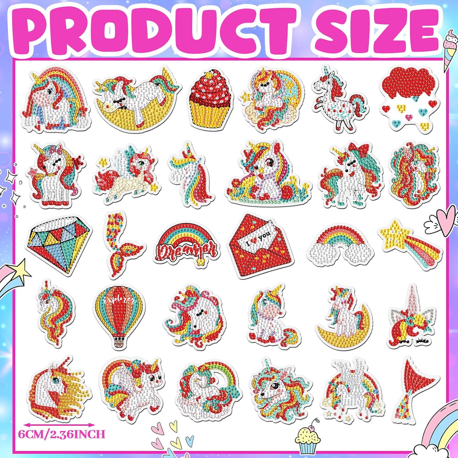 Xuhal 30 Pcs Unicorn Diamond Painting Magnets Rainbow Unicorn Diamond Art Magnets Kits for Adults Cute Animals Refrigerator Magnetic Stickers 5D Rhinestone Fridge Sticker for Beginner DIY Crafts Gifts