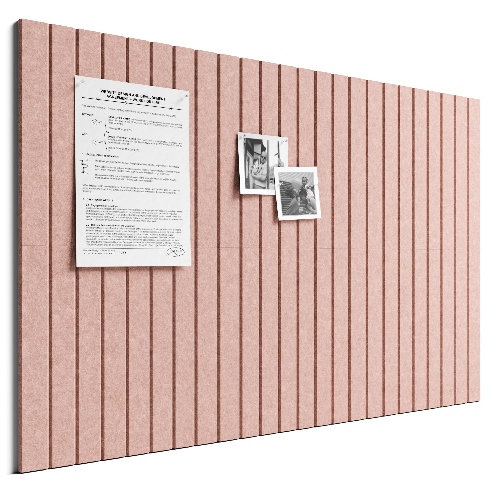 Bumusty Large Cork Board Alternative-36 x 24" Felt Bulletin Board Tiles, with 30 Pushpins, 40 Adhesive Tabs, 6-Pack Slat Wall Paneling, Cork Boards for Office Push Pin Board Felt Board-Pink — image 1