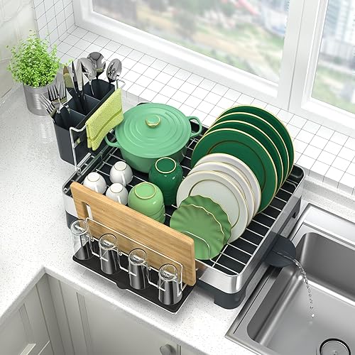 Miniatura 9 de Escurridor de platos, escurridor de platos de acero inoxidable con boquilla giratoria, escurridor, escurridor de platos resistentes a las huellas