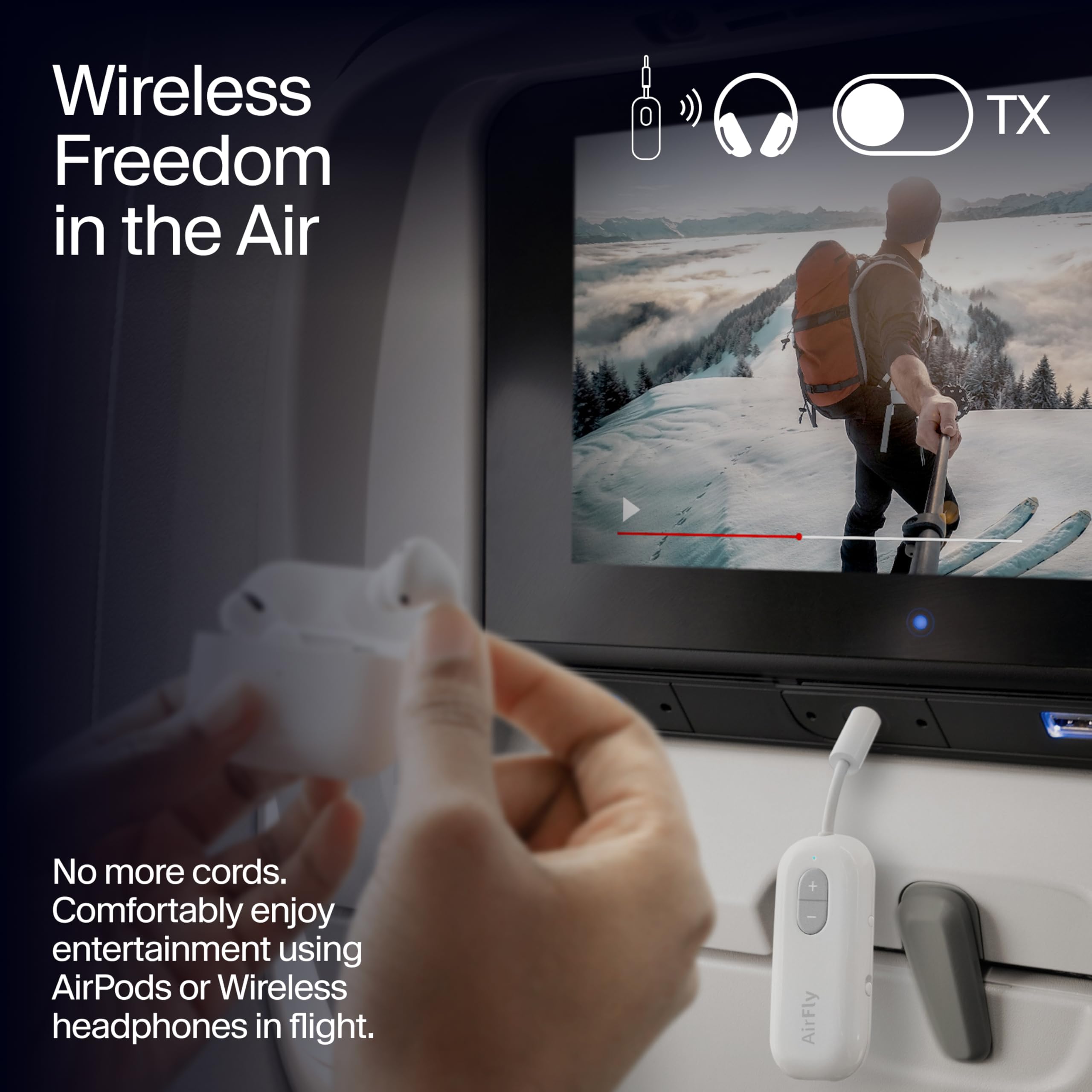 Twelve South AirFly SE, transmisor de audio inalámbrico Bluetooth para AirPods/auriculares inalámbricos o con cancelación de ruido; uso con cualquier conector de audio de 3,5 mm en aviones, equipos de
