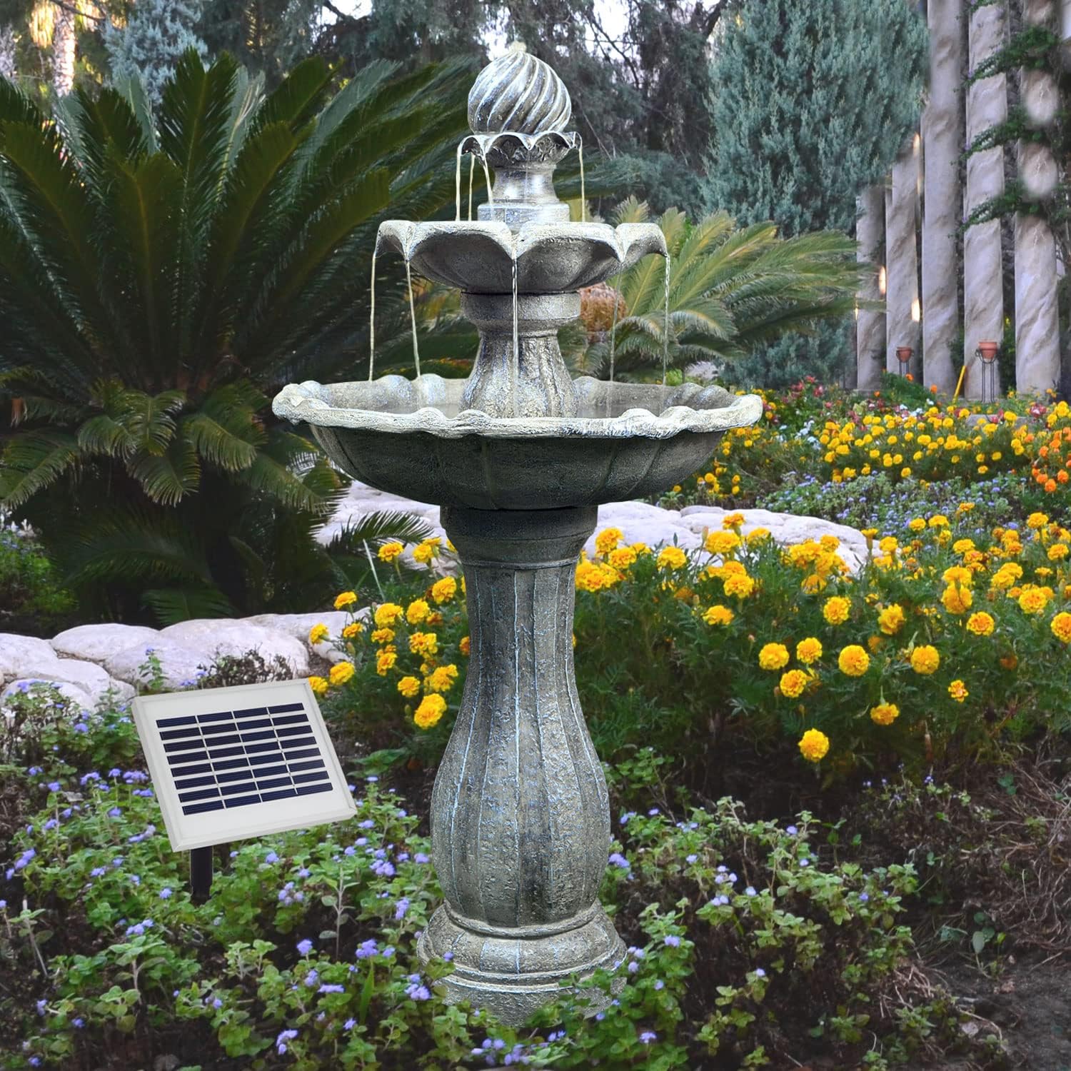 Solar Gartenbrunnen Klassik-Garten mit Pumpen-instant-Start-Funktion Gartenleuchte für Terrasse, Balkon | Mit Sofortstartfunktion der Pumpe