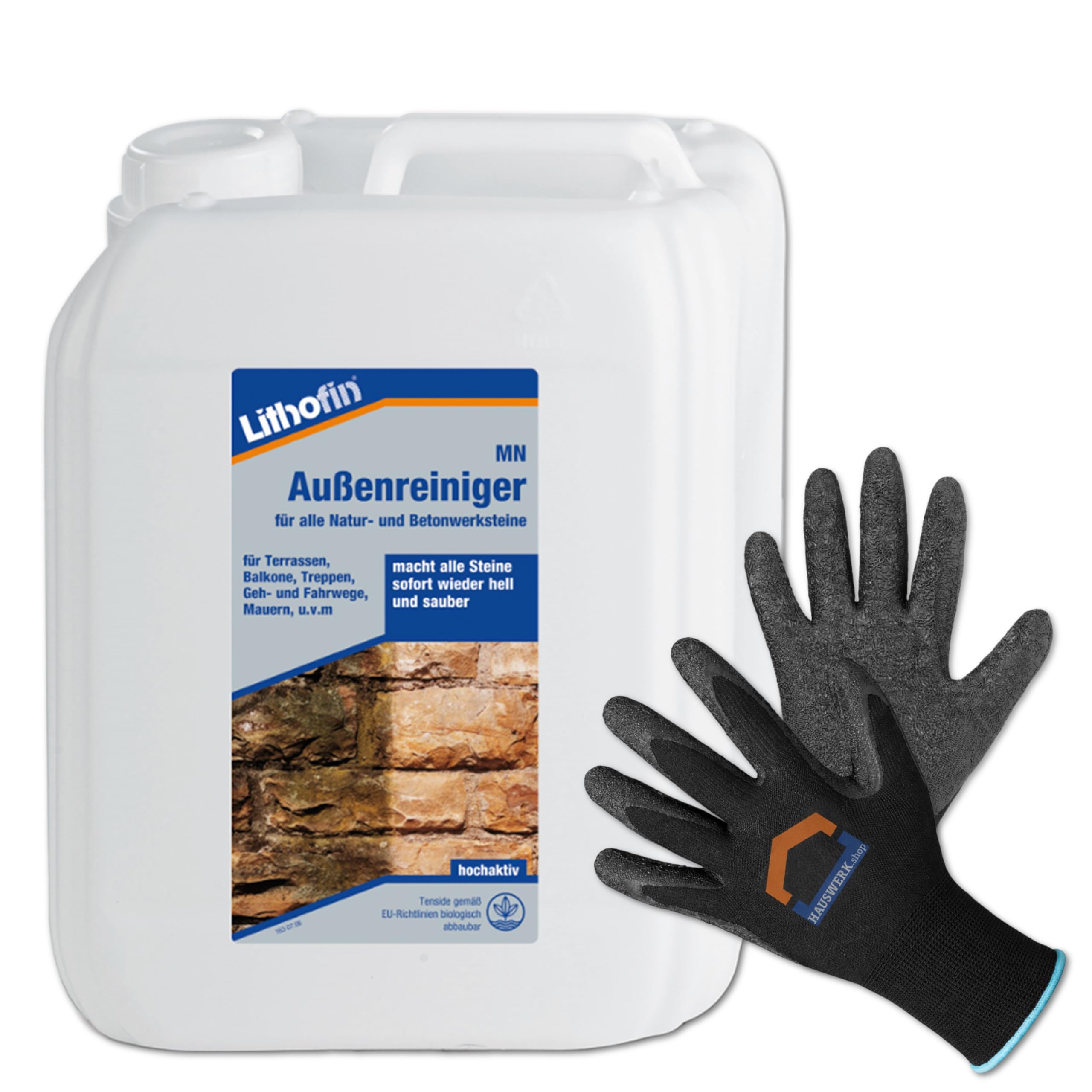 Set Lithofin MN Außenreiniger 5 Liter + Arbeitshandschuhe