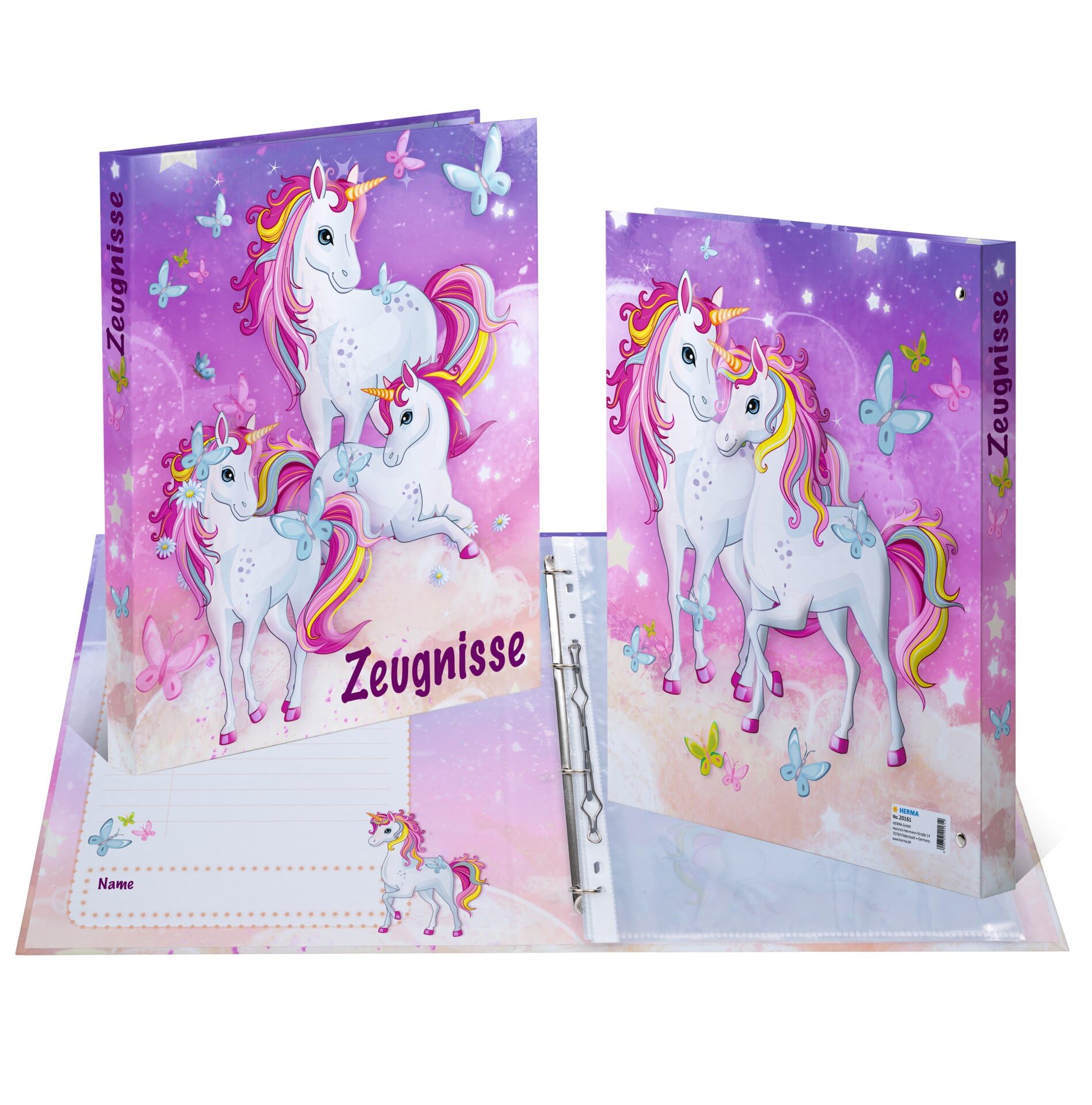HERMA Carpeta de certificados, tamaño A4, 18 unidades, con 10 fundas transparentes para 20 certificados, certificados y documentos, con impresión interior, mecanismo de 4 anillas y diseño de animales