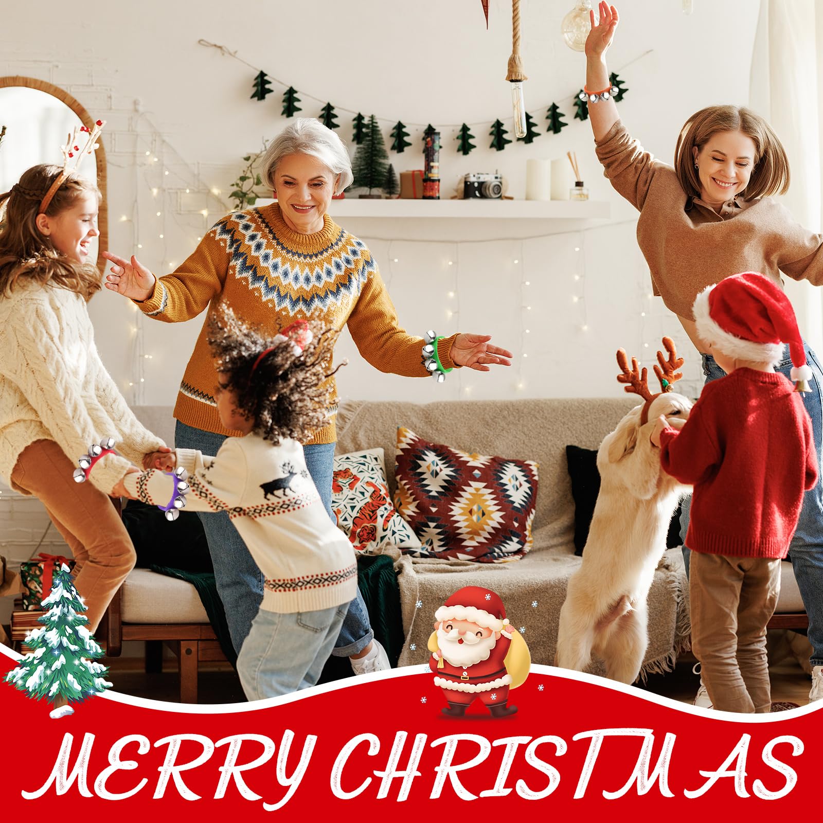 Lot de 8 Bracelets à grelots PLULON, Instruments de Percussion, Guirlande de Noël, grelots de Cheville, Jouets musicaux rythmiques, décorations de fête de Noël, Cadeaux