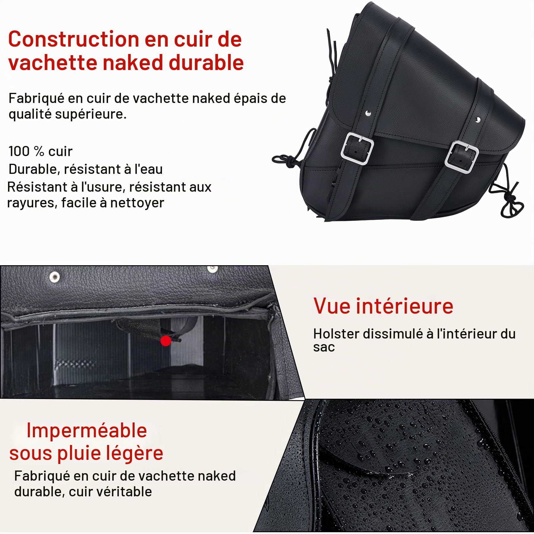Dream Apparel Sac de Bras oscillant de Moto en Cuir Noir, Sac de Selle de Moto côté Gauche, Sac à Outils adapté pour Les modèles Softail/Bras oscillant triangulé Dyna Low Rider Fat Bob