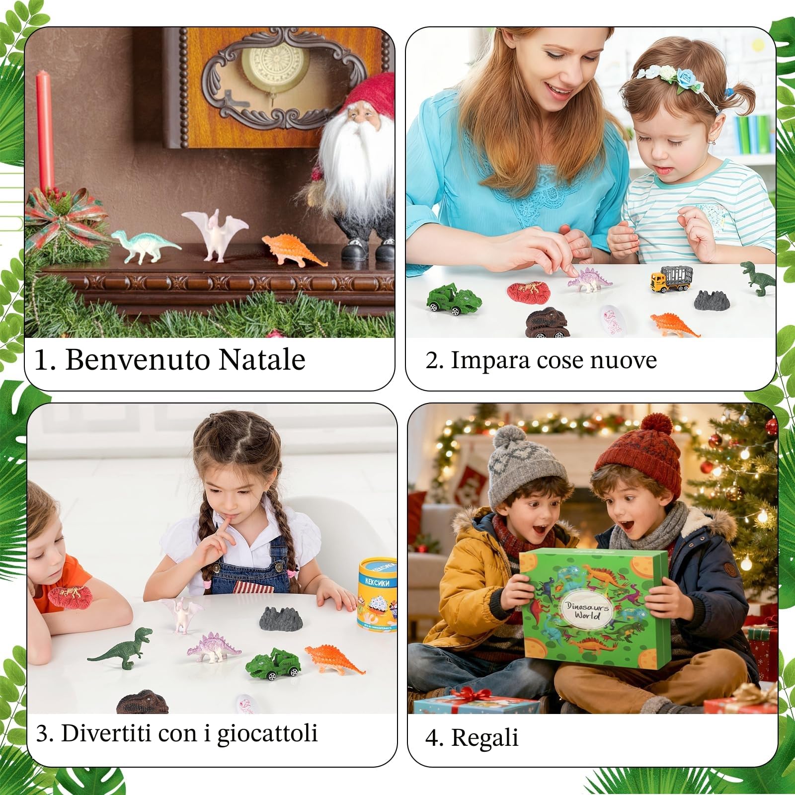 Calendario avvento 2025, Calendario dell'Avvento dei Dinosauri per Bambini - 24 Giorni di Sorprese con Mappa, Dinosauri, Uova e Veicoli, Giocattoli Educativi per bambini a partire dai 4 anni in su