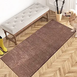 PURRUGS Dirt Trapping Door Mat 24" x 59", Non-Slip Machine Washable Entry Rug, Shoe Scraper, Dog Doormat, Super Absorbent Welcome Mat for Front & Back Door, Muddy Shoes & Paws, Brown-Light Cream