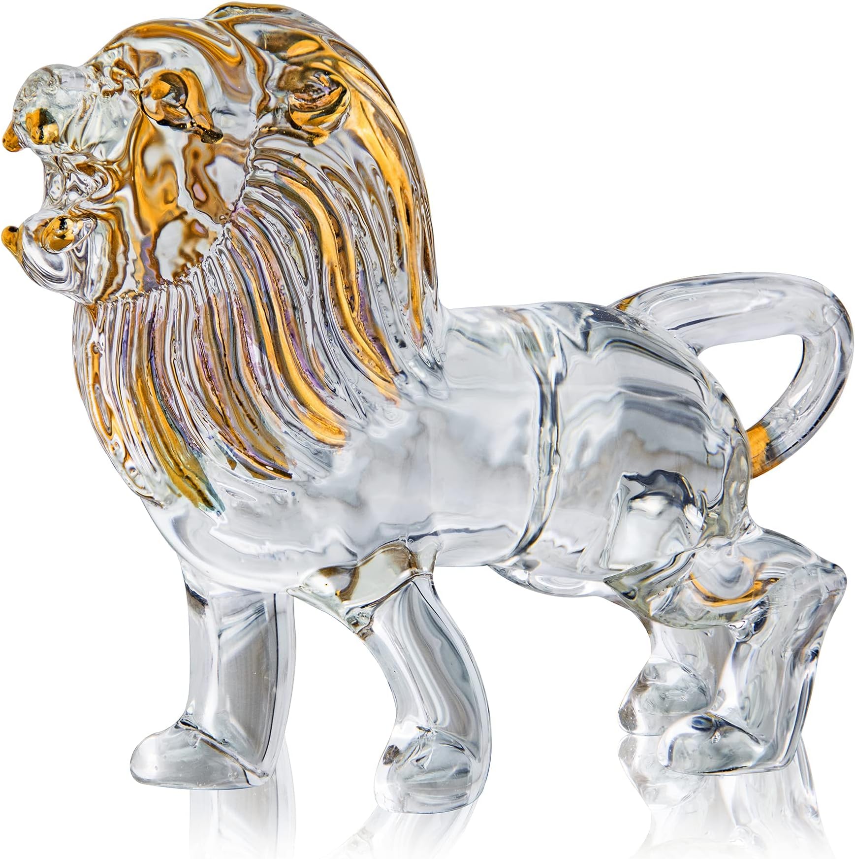 Crystal Lion Figurine Collectible Blown Painted Glass Art Wildlife Animal Sculpture Ornament Handmade Crystal Paperweight Gifts