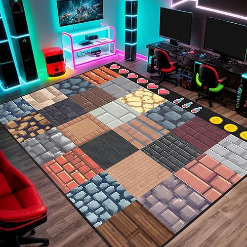Alfombra de juego Alfombra con temática de bloques de juegos antiguos para niños, para dormitorio, sala de juegos, sala de estar, lavable, alfombra