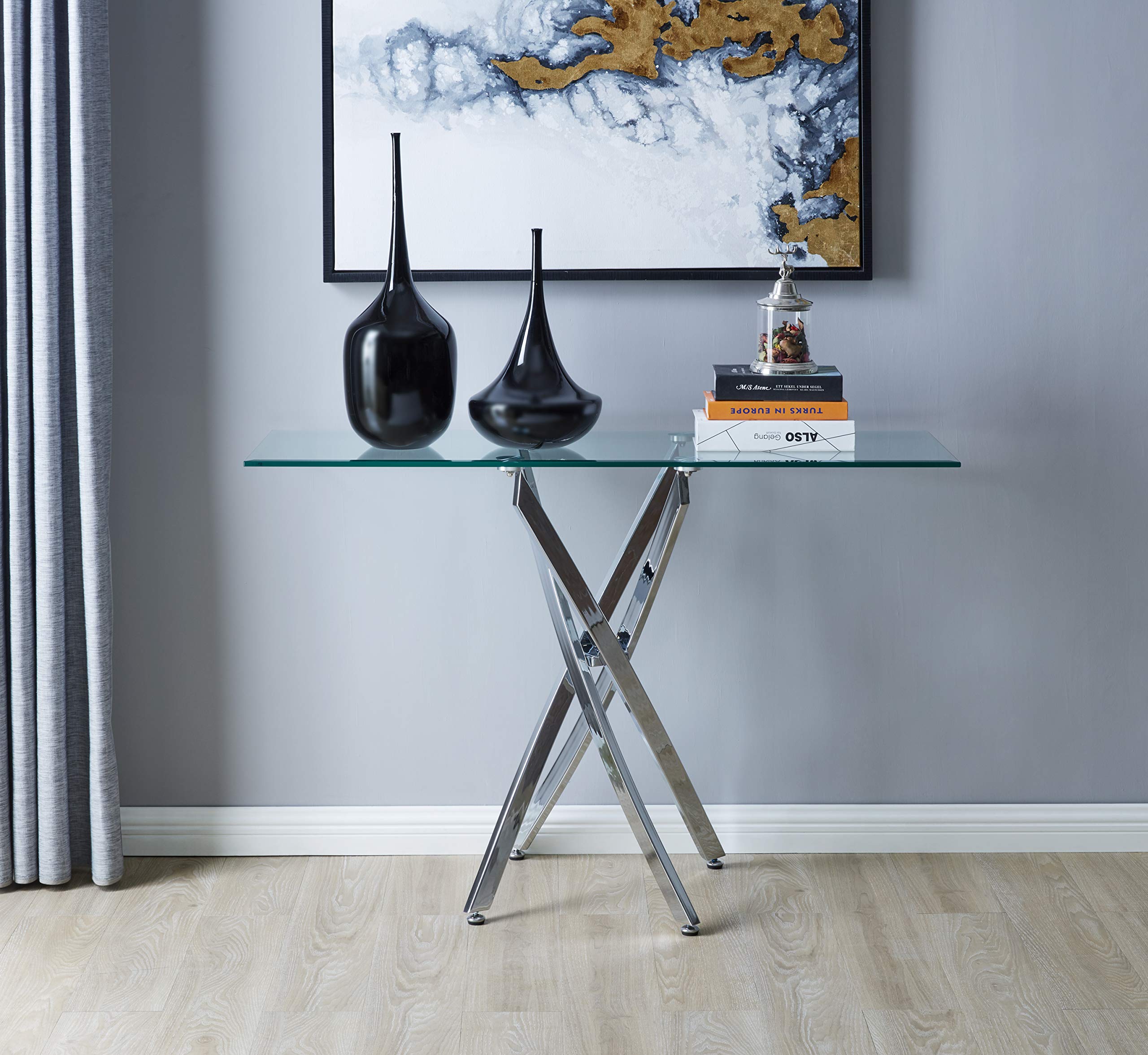 Furniturebox UK Leonardo Clear Glass And Chrome Metal Modern Stylish Coffee Side Hall End Console Table Living Room Sets (Console Table Only)