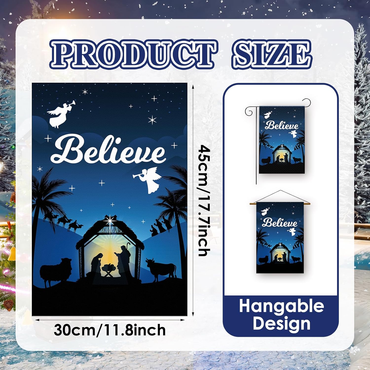 12 x 18 Inches Christmas Winter Believe Jesus Garden Flag Decorations - Double Sided Vertical Rustic Holy Night Farmhouse Holiday Yard Flag Indoor Outdoor House Patio Xmas Décor Party Supplies - Image 2