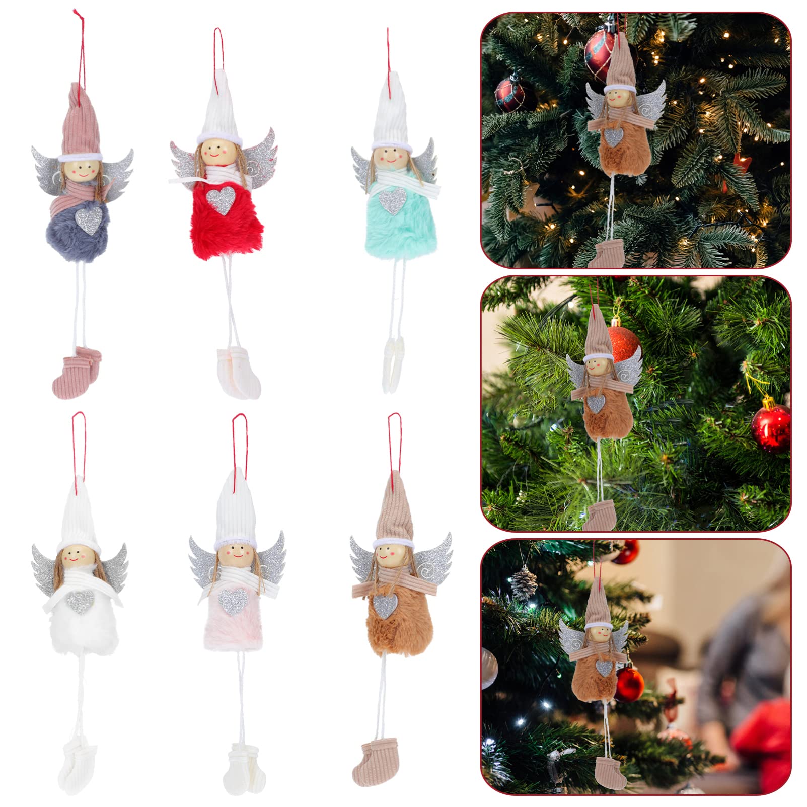 PRETYZOOM 4 Juegos Colgante Ángel De Navidad Batería De Luces De Hadas Adornos Muñecos Navideños Christmas Tree Decoración del Árbol De Navidad Colgante De Árbol De Navidad 6 Piezas * 4