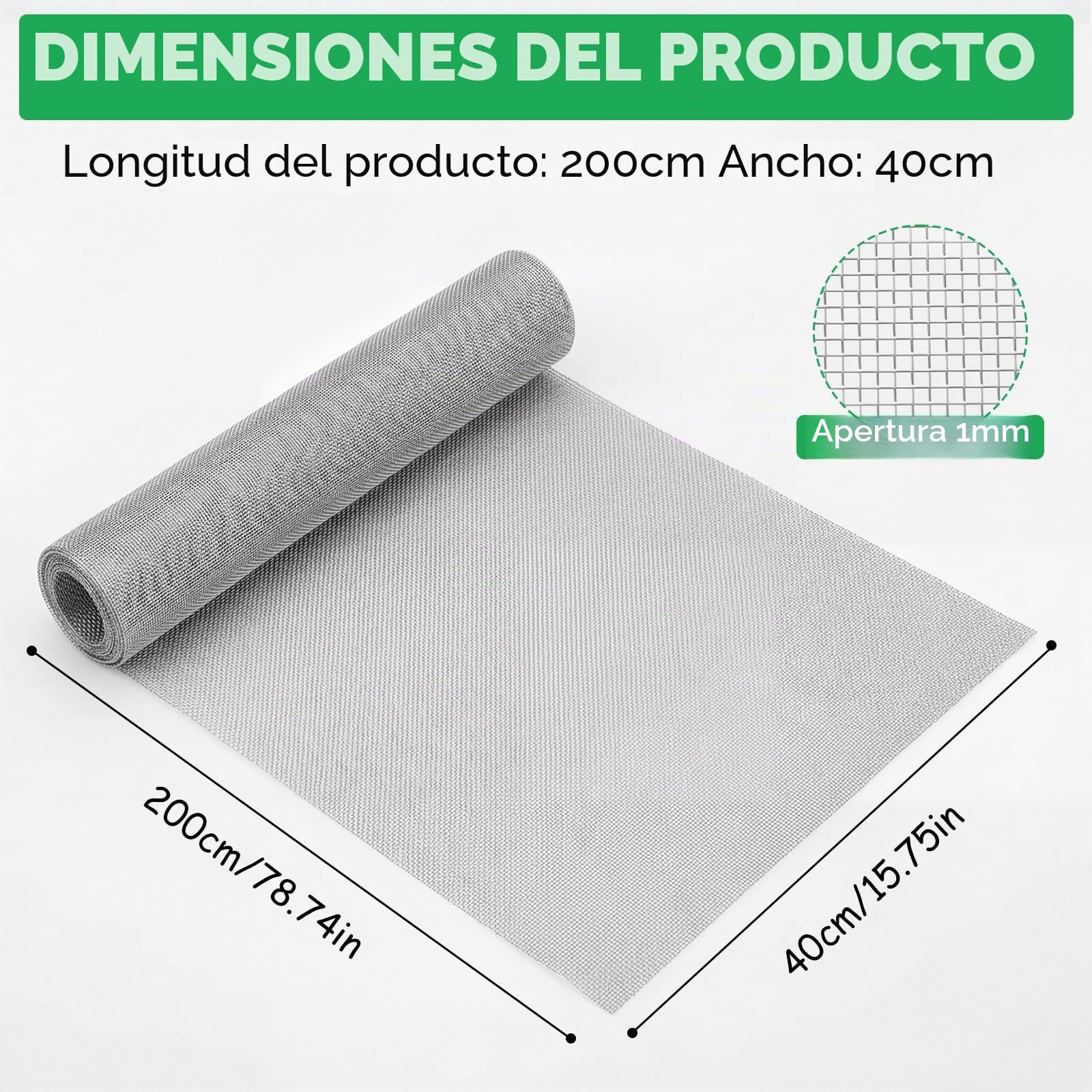 Malla Metálica Fina 40 x 200 cm, Tela Metálica de Acero Inoxidable 304, Malla de Alambre 20 Mesh, Resistente y Duradera, Ventilación y Filtración para Hogar y Exterior