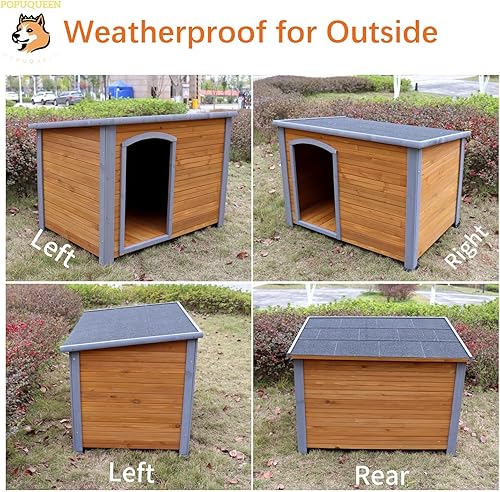 Miniatura 6 de Casa de madera maciza extra grande para perros, para interiores y exteriores, para invierno, con patas elevadas, techo inclinado para perros