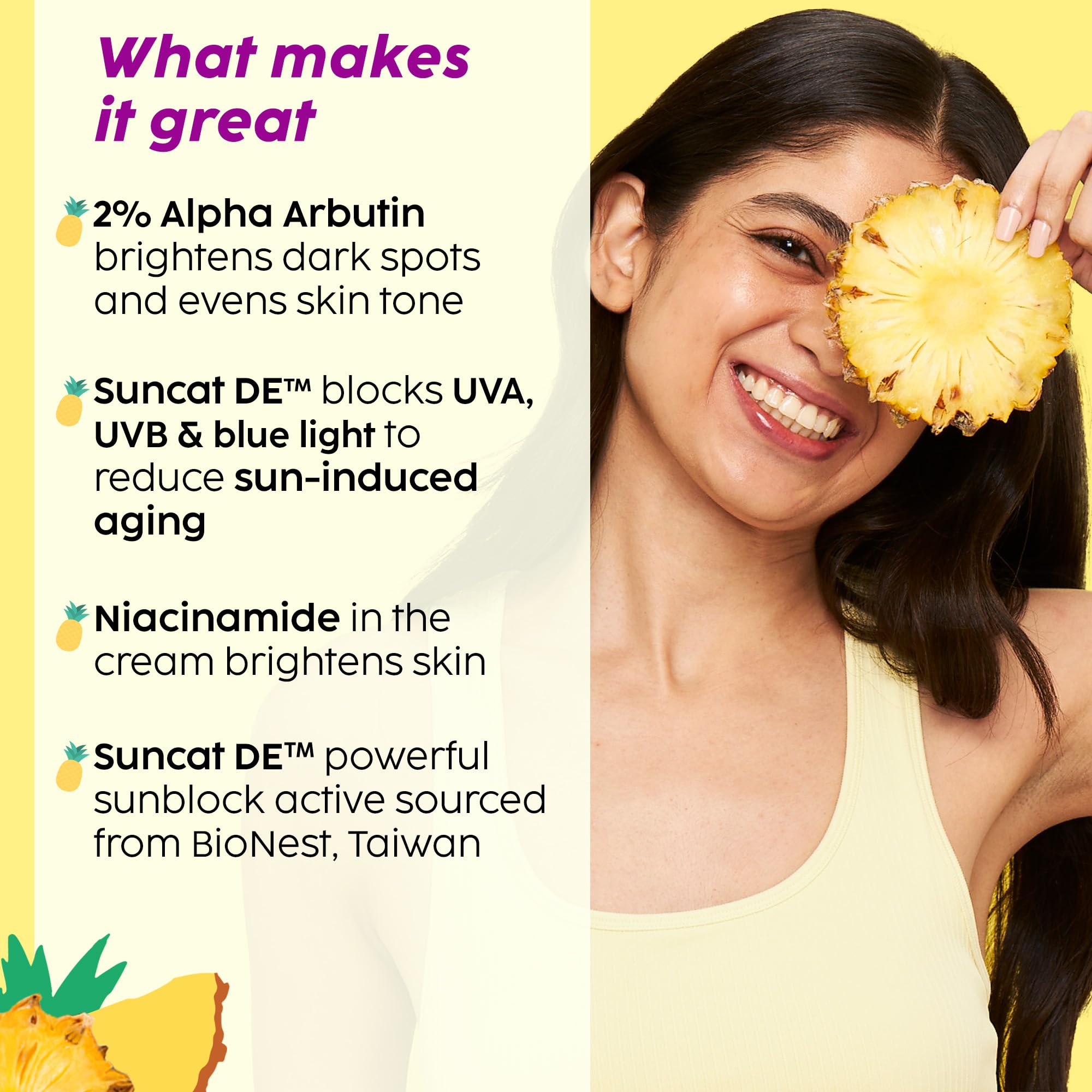 PLIX - THE PLANT FIX Pineapple Depigmentation Regime for Bright & Even Skin | Juicy Cleanser, Smoothie Moisturizer, 2% Alpha Arbutin Serum & Sunscreen with SPF 50 PA++++ 1