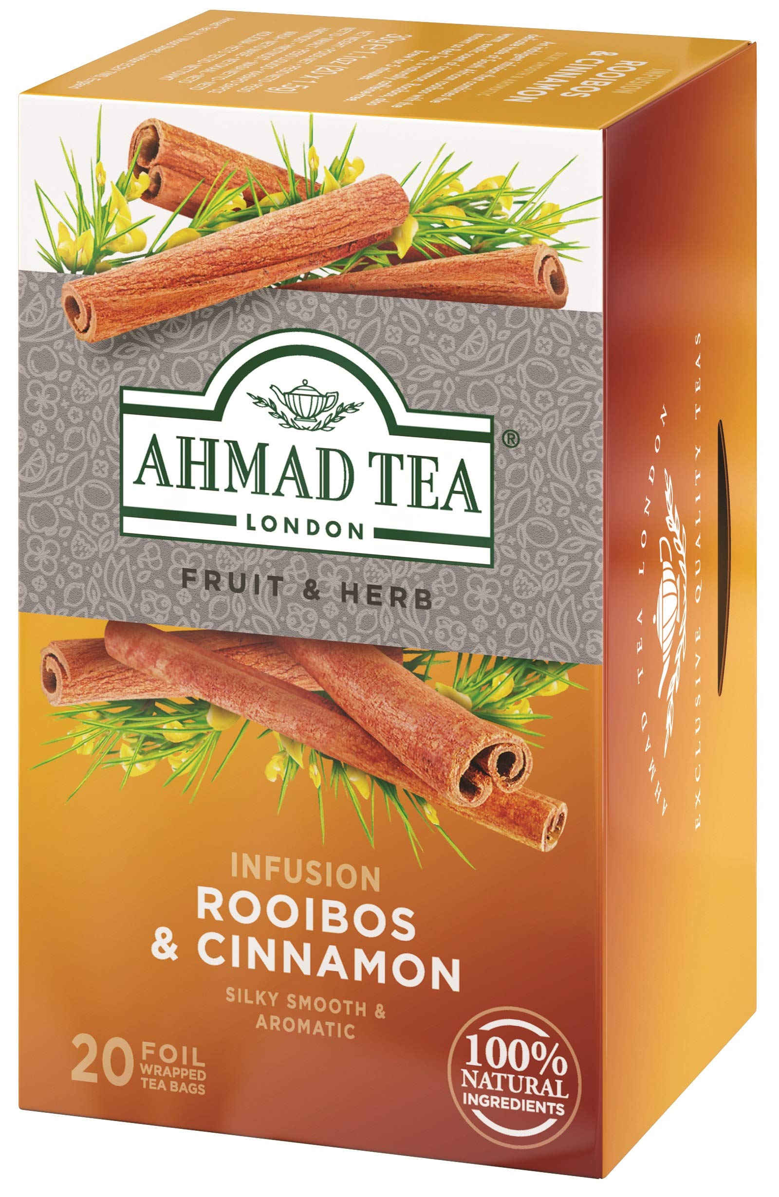 Ahmad TeaRooibos & Cinnamon Tea Bags, 20 Bags x 6 Packs [Herbal Tea Decaffeinated Individually Packed]
