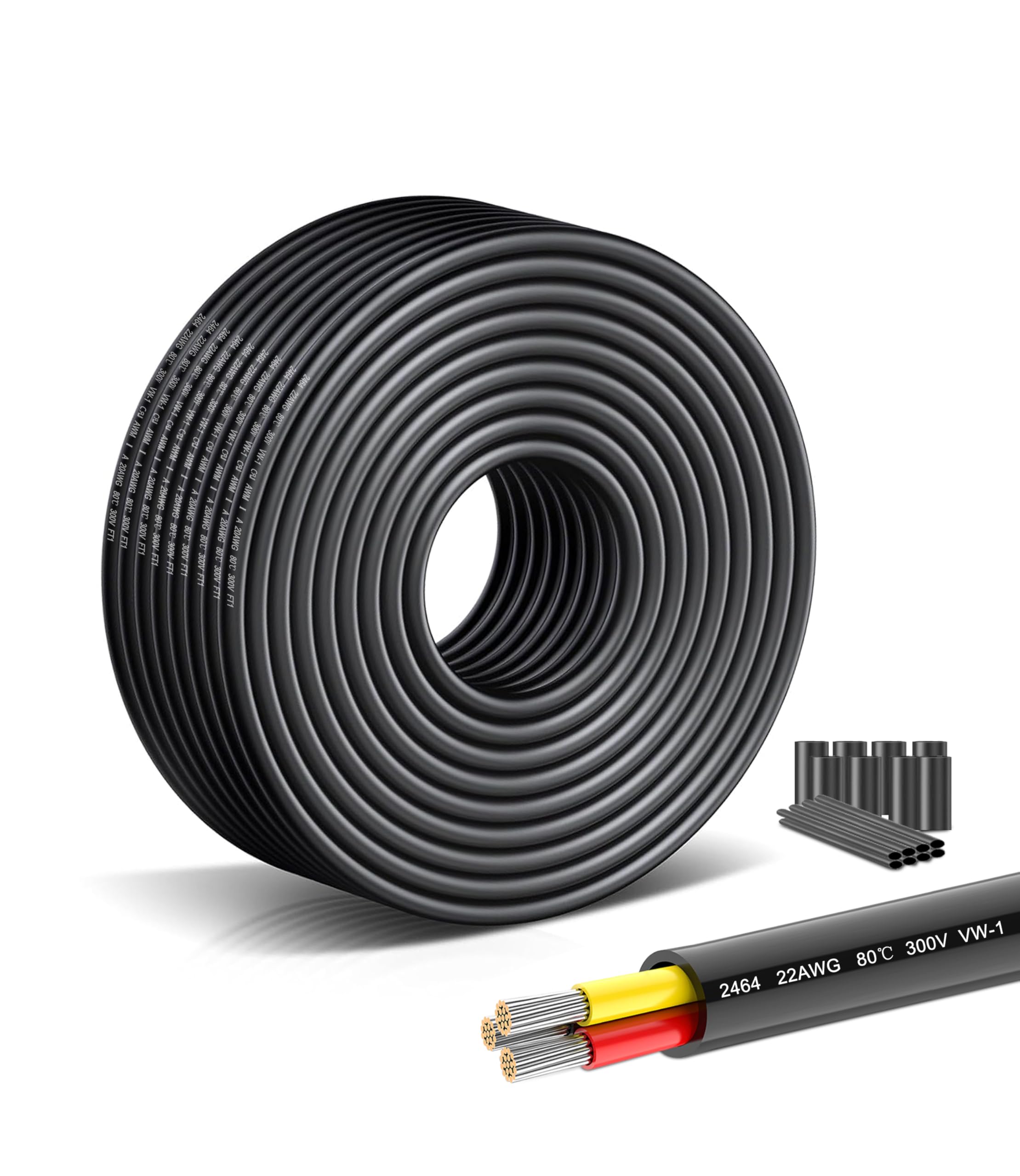22AWG 3 Core Extension Cable by - 22 Gauge 0.3mm² Stranded Oxygen-Free Copper, 15M/49.21FT PVC Jacket, 300V Rated for Marine Battery, LED Lighting & Outdoor Applications