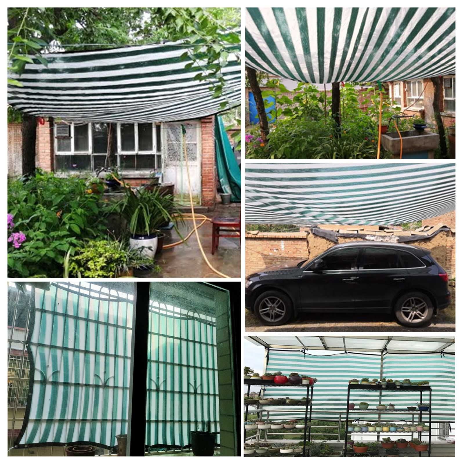 Filet D'ombrage Rayé Blanc Et Vert 3x4m - Voile Solaire HDPE 90% Anti-UV - Pour Pergola, Jardin, Balcon