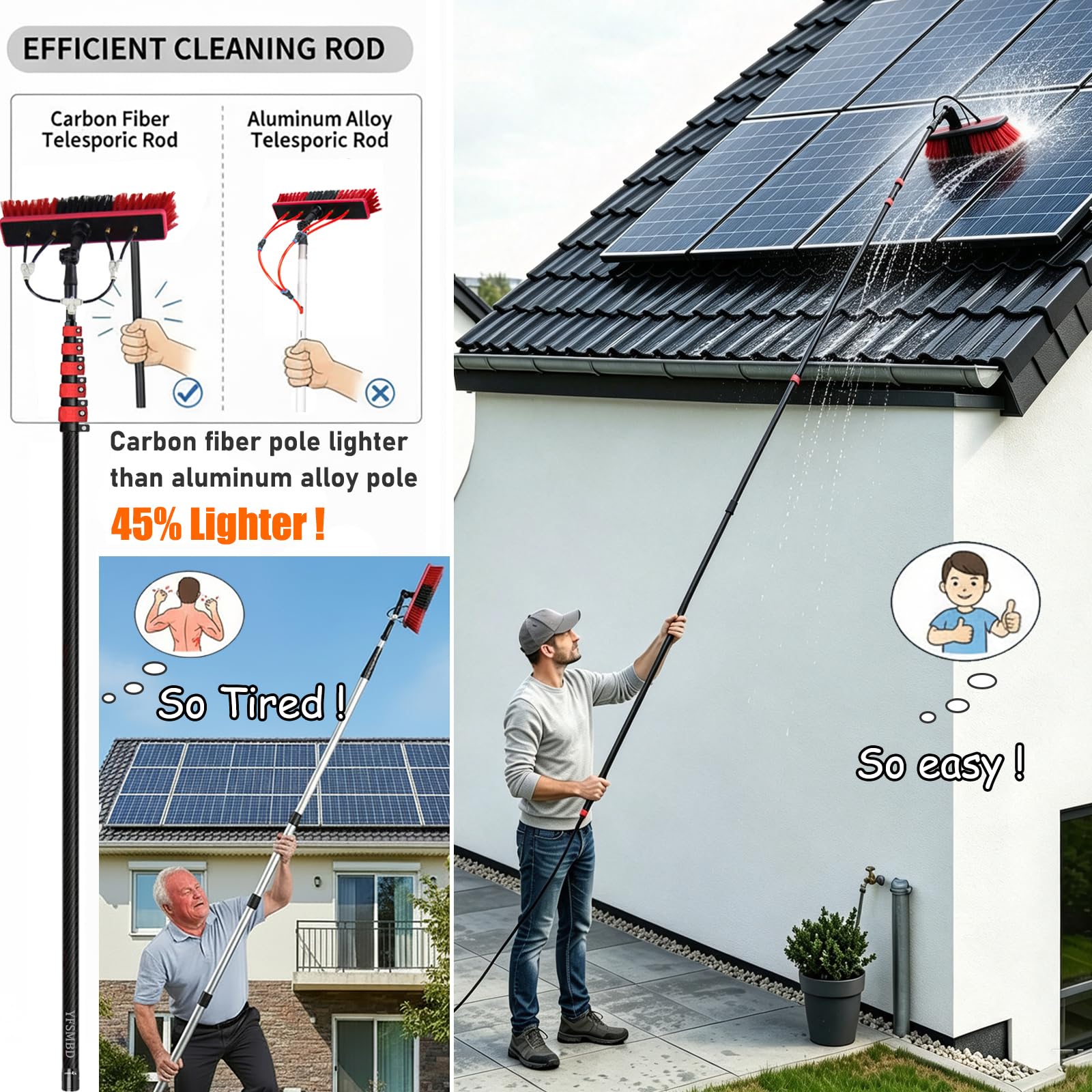 3,6m Teleskop Waschbürste mit Wasseranschluss, Teleskopstiel [100% Carbon]