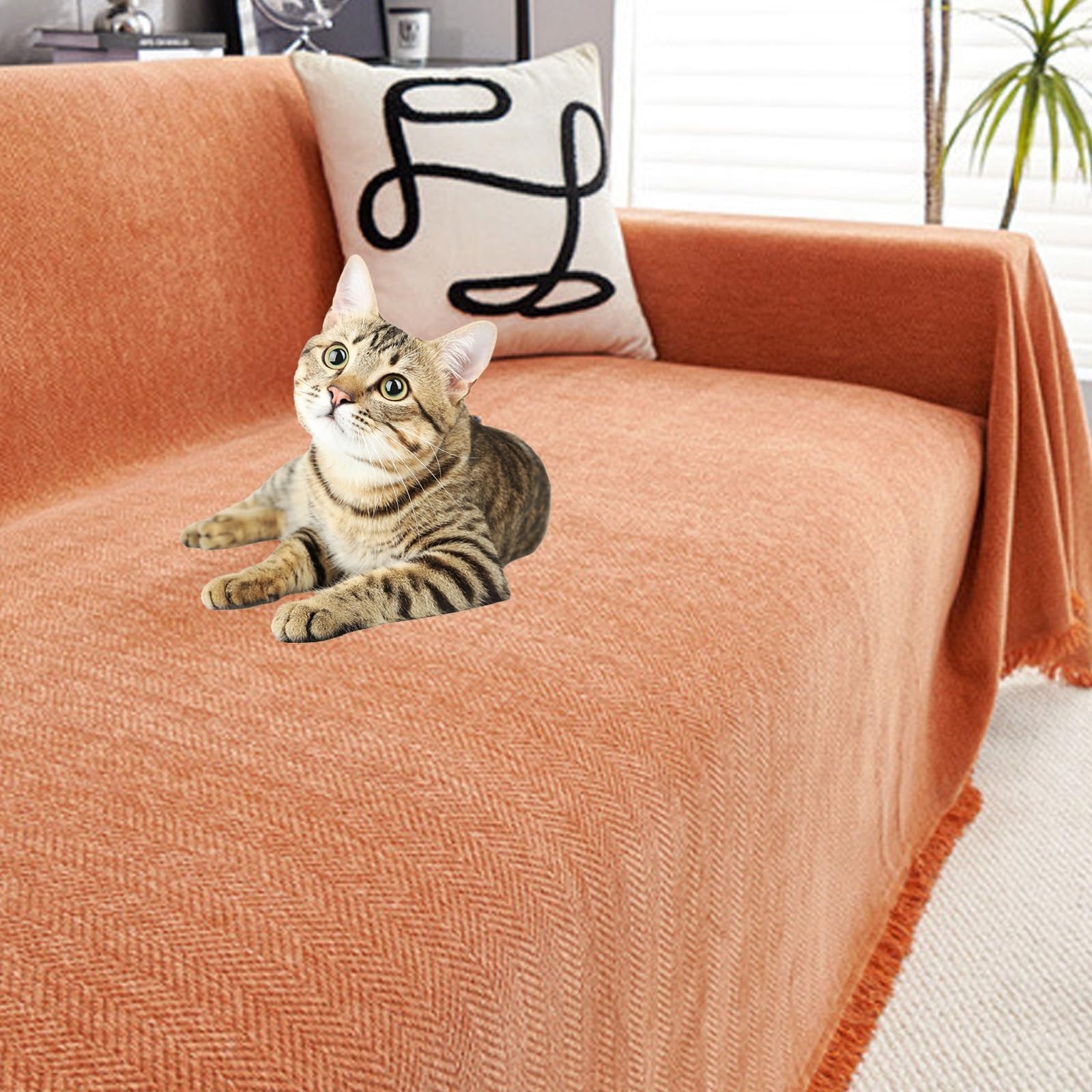 ZJEQZH Sofa Throws Large, Herringbone Sofa Throw, Autumn Blanket, Extra Large Throws for Settees, with Decorative Fringe, for Settees Couch and Armchairs(Orange,180cm x 420cm)