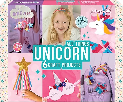 jackinthebox Manualidades de unicornio para niños de 5 a 8 años, regalos de unicornio 6 en 1 para niñas, kit de manualidades de unicornio, juguetes