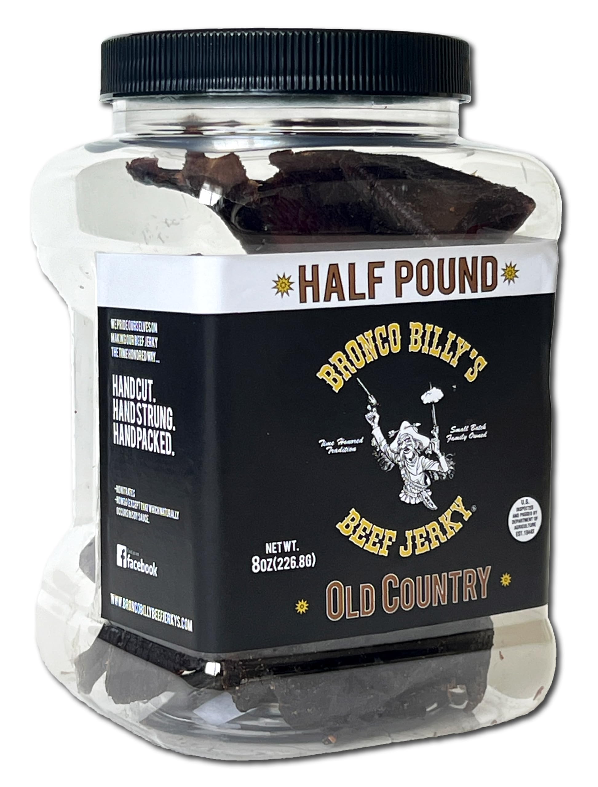 Bronco Billy's Beef Jerky Old Country Hickory Smoked Half Pound Jar - 8oz - New Jar Design