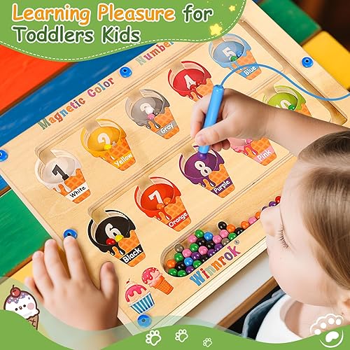 Miniatura 7 de Laberinto magnético 2 en 1 de color y números, rompecabezas del alfabeto ABC, juguetes de helado magnéticos, rompecabezas de imán educativo