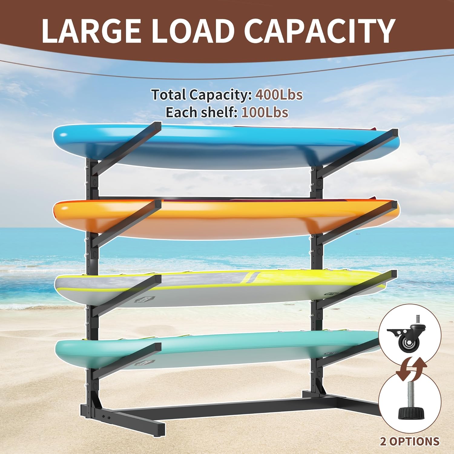 Heavy Duty Kayak Storage Rack with Wheels and Adjustable Feet, Garage Outdoor Kayak Stand Holder for Kayaks, Canoes, Surfboard and Paddleboard
