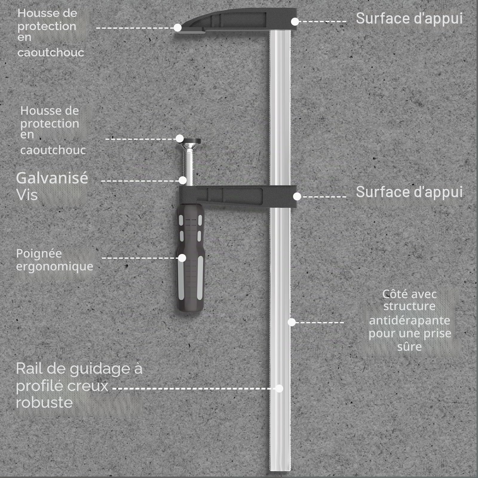 Jeu de 4 Serre-Joints, Serre-Joint 350 mm Envergure, Force de Serrage 280 kg, Profondeur de Mâchoire 90 mm, Entièrement en Acier Pour Les Projets De Bricolage une Fixation Précise des Pièces en Bois